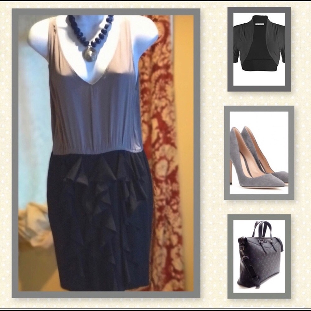 Silk/wool ruffle-front skirt sheath